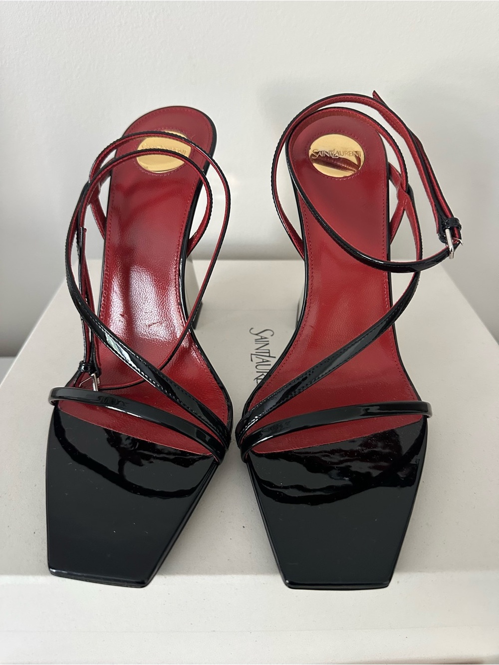 SAINT LAURENT Black Patent Zora Sandal Heel 39 - Picture 3 of 7